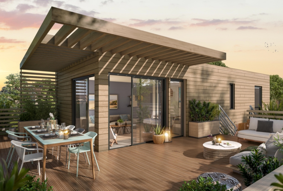Perspective maison extérieur terrasse